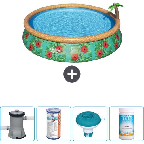 Bestway runder aufblasbarer Fast-Set-Schwimmpool – Paradise Print – 457 x 84 cm – inklusive Pumpe Filter - Chlorschwimmer - Chlor