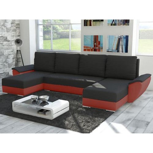 Easy4You Fly Schwarz/Rot Ecksofa U-Form 332 x 72 x 140 cm mit Schlaffunktion und Stauraum - Schlafsofa mit Bettkasten - Moderne Wohnzimmermöbel – Stoff: Mikrophase 15/34