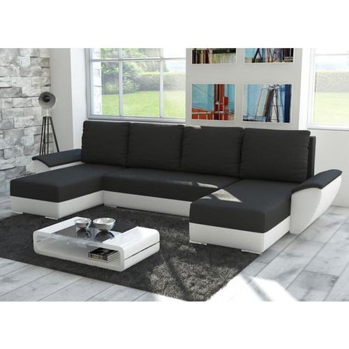 Easy4You Fly Schwarz/Weiß Ecksofa U-Form 332 x 72 x 140 cm mit Schlaffunktion und Stauraum - Schlafsofa mit Bettkasten - Moderne Wohnzimmermöbel – Stoff: Mikrophase 15/31