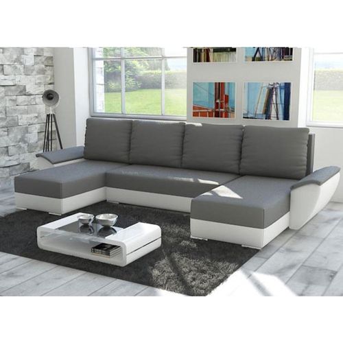 Easy4You Fly Grau/Weiß Ecksofa U-Form 332 x 72 x 140 cm mit Schlaffunktion und Stauraum - Schlafsofa mit Bettkasten - Moderne Wohnzimmermöbel – Stoff: Mikrophase 27/31