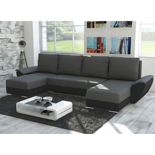 Easy4You Fly Grau/Schwarz Ecksofa U-Form 332 x 72 x 140 cm mit Schlaffunktion und Stauraum - Schlafsofa mit Bettkasten - Moderne Wohnzimmermöbel – Stoff: Mikrophase 27/15