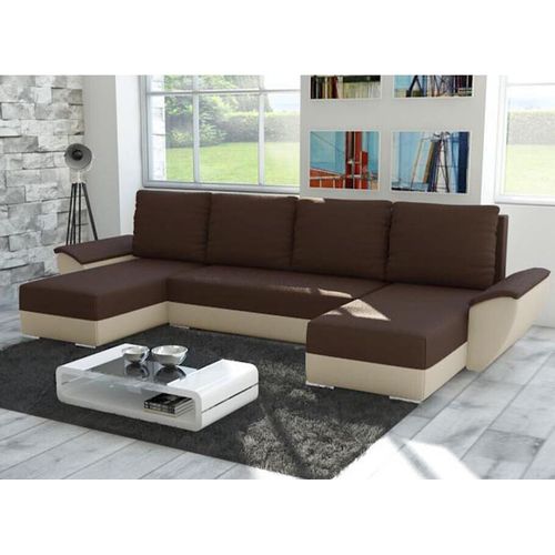 Easy4You Fly Braun/Beige Ecksofa U-Form 332 x 72 x 140 cm mit Schlaffunktion und Stauraum - Schlafsofa mit Bettkasten - Moderne Wohnzimmermöbel – Stoff: Mikrophase 41/05