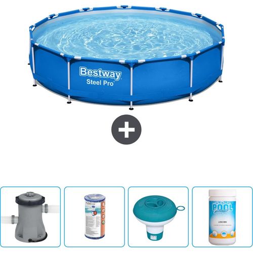 Bestway Round Steel Pro Swimmingpool – 366 x 76 cm – Blau – inklusive Pumpe Filter - Chlorschwimmer - Chlor