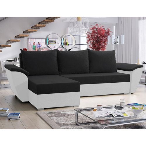 Easy4You Fly Schwarz/Weiß Ecksofa L-Form 258 x 80 x 145 cm mit Schlaffunktion und Stauraum - Schlafsofa mit Bettkasten - Moderne Wohnzimmermöbel – Stoff: Mikrophase 15/31