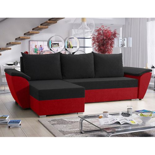 Easy4You Fly Schwarz/Rot Ecksofa L-Form 258 x 80 x 145 cm mit Schlaffunktion und Stauraum - Schlafsofa mit Bettkasten - Moderne Wohnzimmermöbel – Stoff: Mikrophase 15/34