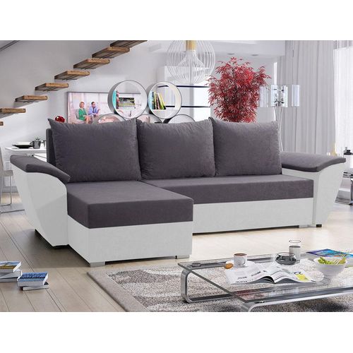 Easy4You Fly Grau/Weiß Ecksofa L-Form 258 x 80 x 145 cm mit Schlaffunktion und Stauraum - Schlafsofa mit Bettkasten - Moderne Wohnzimmermöbel – Stoff: Mikrophase 27/31