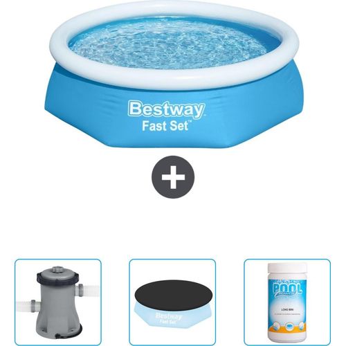 Bestway runder aufblasbarer Fast-Set-Pool – 244 x 61 cm – Blau – im Lieferumfang enthalten Pumpe - Abdeckung - Chlor