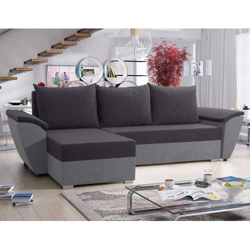 Easy4You Fly Grau/Hellgrau Ecksofa L-Form 258 x 80 x 145 cm mit Schlaffunktion und Stauraum - Schlafsofa mit Bettkasten - Moderne Wohnzimmermöbel – Stoff: Mikrophase 27/14