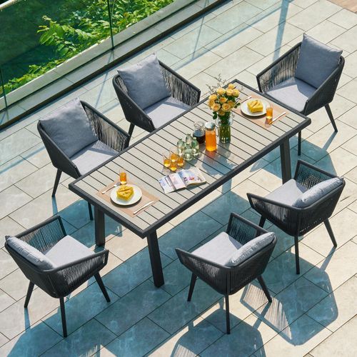 Rainsworth Gartenlounge-Set Rattan Bestehend aus 6 Sesseln und 1 Tisch mit 6 Kissen und 6 Sitzkissen