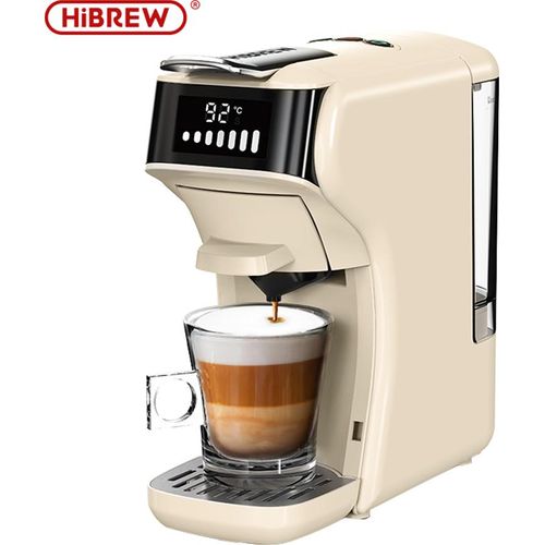 HiBREW H1B 6-in-1-Pad-Kaffeemaschine, 600 ml Wassertank, 19 Bar Druckextraktion, Kalt-/Heissmodus, LED-Anzeige, fuer Kcup*/Nes*/DG*/Espressopulver, Beige