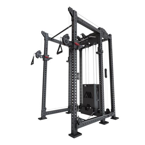 ATLETICA R8 Alpha | Power Rack | Squat Rack & Kabelzug | 180kg Steckgewichte für Cable Cross, Latzug, Rudern | Klimmzugstange, J-Hooks | Schwarz