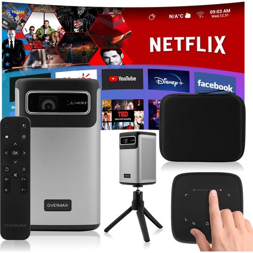 Overmax Beamer Multipic 8.1 Auflösung bis zu 4K, AUTO FOCUS, kabellose Projektion für bis zu 2,5 Stunden, kabellose Internetverbindung