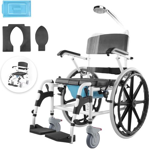 VEVOR Duschrollstuhl, 17,5 Zoll breiter Badezimmerrollstuhl aus Aluminiumlegierung für die Innendusche, verstellbarer Duschrollstuhl mit Bremse für behinderte Erwachsene, 300 lbs Tragkraft, Dusch-/Toiletten-/Transportstuhl