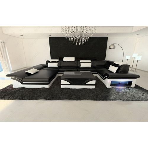 Wohnlandschaft Enzo Mini Ledersofa mit Licht echtes Büffelleder