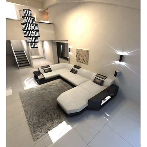 Stoffsofa Wohnlandschaft Presto mit Licht USB Webstoff Strukturstoff