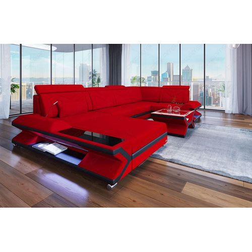 Stoffsofa Wohnlandschaft Napoli mit Licht USB Webstoff Strukturstoff