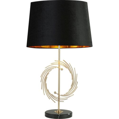 Nachttischlampe Metall Stoff D: 35 cm 56 cm in Gold Schwarz E27 rund Modern Nachttischleuchte