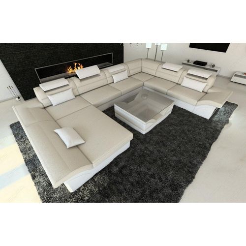 Stoffsofa Wohnlandschaft Enzo XXL mit Licht USB Webstoff Strukturstoff