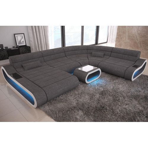 Stoffsofa Wohnlandschaft Concept XXL mit Licht USB Webstoff Strukturstoff