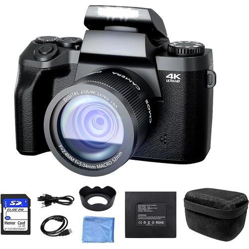 Fine Life Pro W5 Digitalkamera 64MP Kompaktkamera Superzoom-Kamera, Mit Front- und Rückkamera, 32GB Speicherkarte und Handtasche