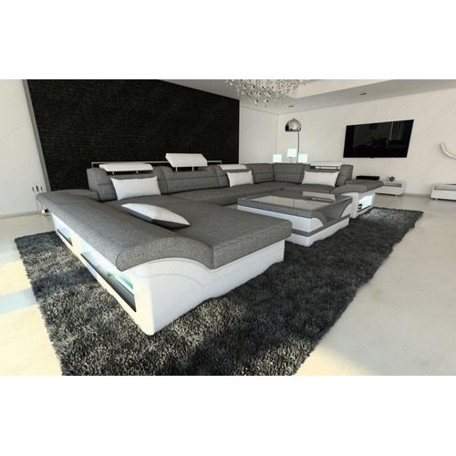 Stoffsofa Wohnlandschaft Enzo mit Licht USB Webstoff Strukturstoff