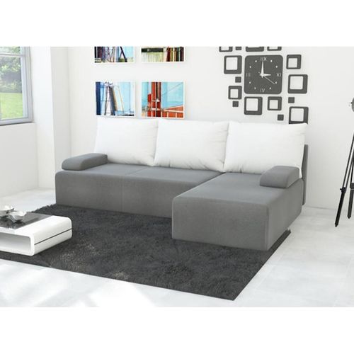 Easy4You Ecksofa Mini L-Form Grau/Weiss – 202x79x140 cm - Schlafsofa mit Bettkasten und Schlaffunktion - Eckcouch mit Stauraum – Rechts – Stoff Mikrophase 27/31