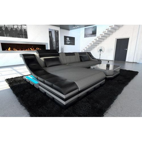 Stoffsofa Ecksofa Turino mit Licht USB Webstoff Strukturstoff