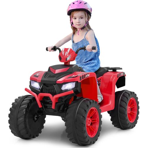 GOPLUS 24V Elektro Kinderquad, Elektro-Quad mit LED Lichtern, Kinder Aufsitzauto mit drahtloser Verbindung, Musik, Radio & Soft Start, Elektrofahrzeug für Kinder von 3 bis 8 Jahren (Rot)