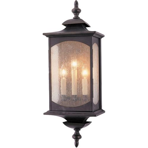 Außenlampe Wand Aluminium Glas H: 63,8 cm IP44 in ölgeriebenes Bronze E14 3-flammig Rustikal Außenwandlampe