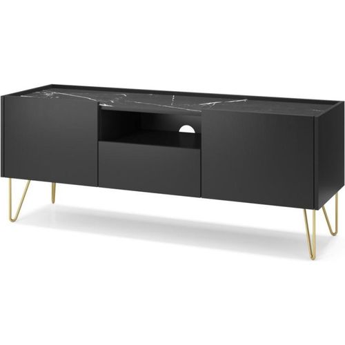 TV-Ständer DEVIKA - schwarzer Graphit / schwarzer Marmor