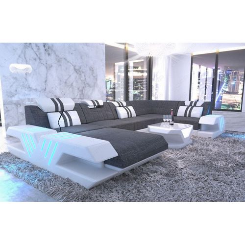 Stoffsofa Wohnlandschaft Venedig mit Licht USB Webstoff Strukturstoff