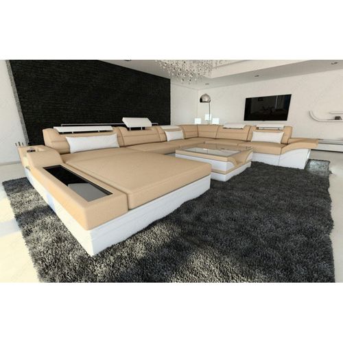 Stoffsofa Wohnlandschaft Mezzo XXL mit Licht USB Webstoff Strukturstoff