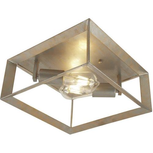 Deckenlampe Metall E27 B: 30 cm in Silber-Gold 2-flammig eckig Vintage Deckenleuchte