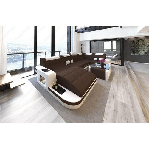 Stoffsofa Wohnlandschaft Wave mit Licht USB Webstoff Strukturstoff