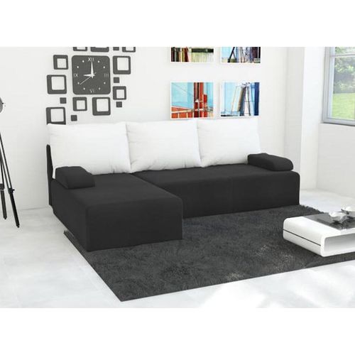 Easy4You Ecksofa Mini L-Form Schwarz/Weiss – 202x79x140 cm - Schlafsofa mit Bettkasten und Schlaffunktion - Eckcouch mit Stauraum – Links – Stoff Mikrophase 15/31