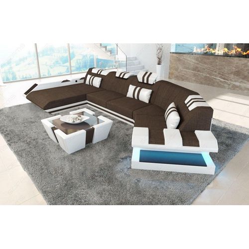 Stoffsofa Wohnlandschaft Apollonia C mit Licht USB Webstoff Strukturstoff