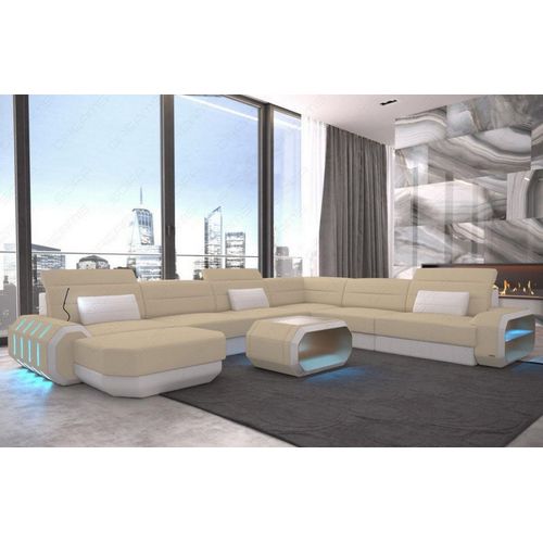 Stoffsofa Wohnlandschaft Roma XXL mit Licht USB Webstoff Strukturstoff