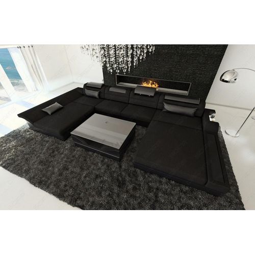 Stoffsofa Wohnlandschaft Monza mit Licht USB Webstoff Strukturstoff