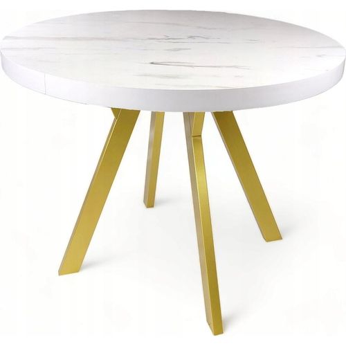 Gold Metall + Marmor Weißer runder Tisch Ø90 erweiterbar auf 190 cm Marmor