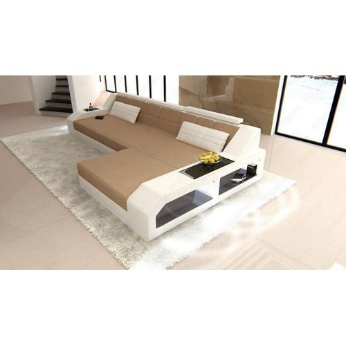 Stoffsofa Arezzo Ecksofa mit Licht USB Webstoff Strukturstoff
