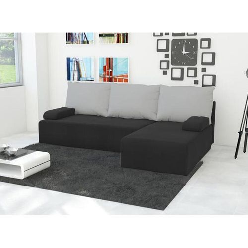 Easy4You Ecksofa Mini L-Form Schwarz/Grau – 202x79x140 cm - Schlafsofa mit Bettkasten und Schlaffunktion - Eckcouch mit Stauraum – Rechts – Stoff Mikrophase 15/14