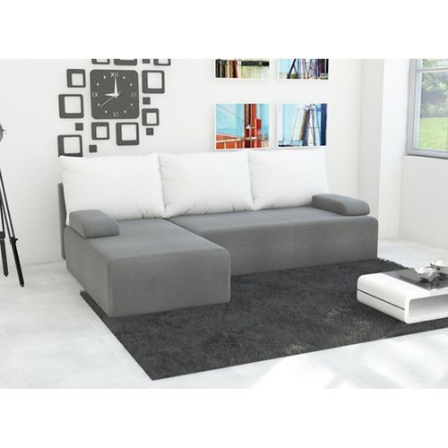 Easy4You Ecksofa Mini L-Form Grau/Weiss – 202x79x140 cm - Schlafsofa mit Bettkasten und Schlaffunktion - Eckcouch mit Stauraum – Links – Stoff Mikrophase 27/31