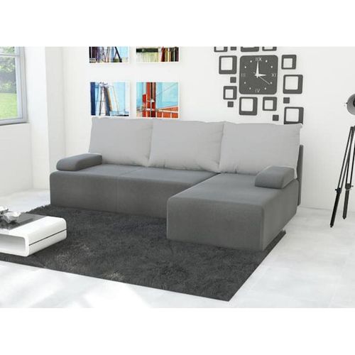 Easy4You Ecksofa Mini L-Form Grau/Asche – 202x79x140 cm - Schlafsofa mit Bettkasten und Schlaffunktion - Eckcouch mit Stauraum – Rechts – Stoff Mikrophase 27/14