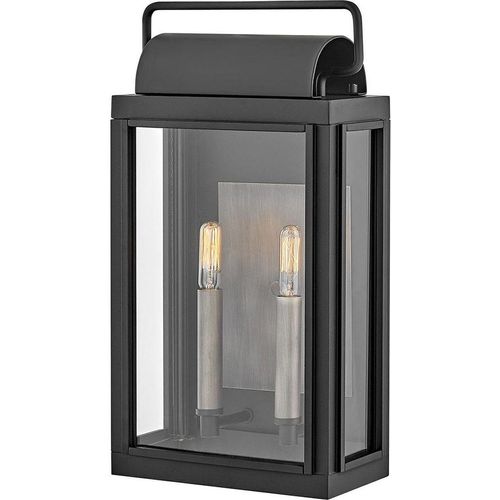 Außenlampe Wand Glas Aluminium IP44 H: 41,9 cm Schwarz 2-flammig eckig Vintage Außenwandlampe