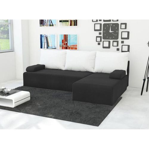 Easy4You Ecksofa Mini L-Form Schwarz/Weiss – 202x79x140 cm - Schlafsofa mit Bettkasten und Schlaffunktion - Eckcouch mit Stauraum – Rechts – Stoff Mikrophase 15/31