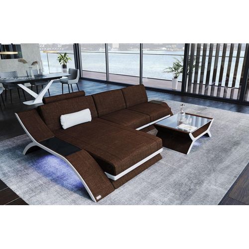 Stoffsofa Ecksofa Calabria Stoff mit Licht USB Webstoff Strukturstoff