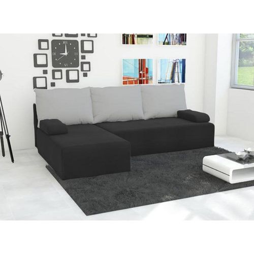 Easy4You Ecksofa Mini L-Form Schwarz/Grau – 202x79x140 cm - Schlafsofa mit Bettkasten und Schlaffunktion - Eckcouch mit Stauraum – Links – Stoff Mikrophase 15/14