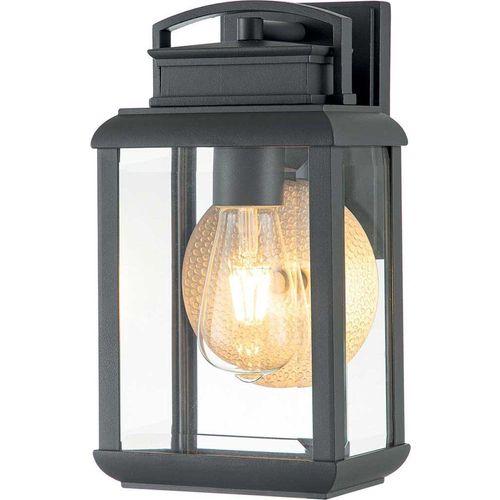 Außenlampe Wand Glas Aluminium E27 IP44 H: 30,5 cm Graphit Zinn eckig Vintage Design Außenwandlampe