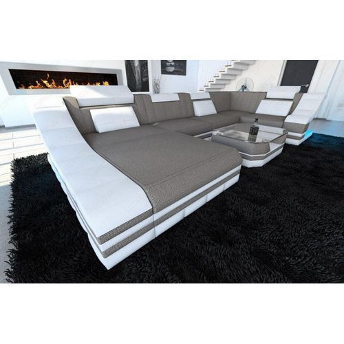 Stoffsofa Wohnlandschaft Turino mit Licht USB Webstoff Strukturstoff