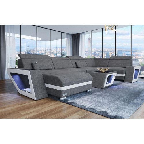 Stoffsofa Wohnlandschaft Catania mit Licht USB Webstoff Strukturstoff